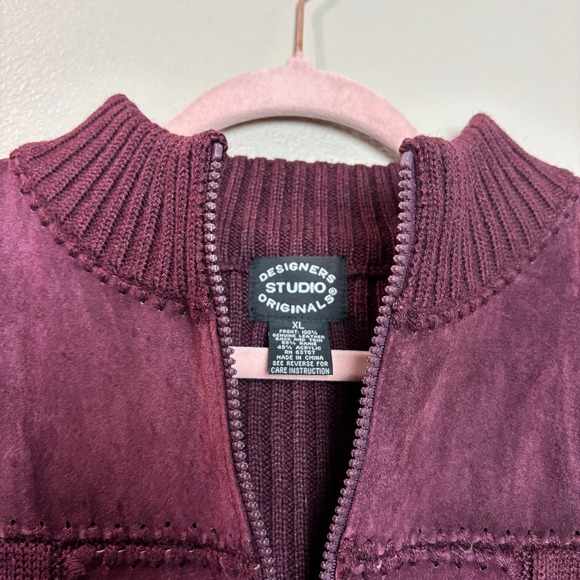 Designers Studio Originals Leather Knit Vest Burgundy Full Zip Size XL Cabin - Picture 4 of 9